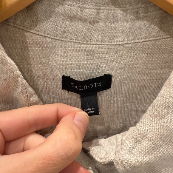 TALBOTS Linen Boyfriend Button Down in Oatmeal - Picture 4 of 7